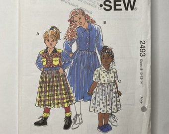 90's Kwik Sew Pattern 2493, Girls Dresses, Size 8-14