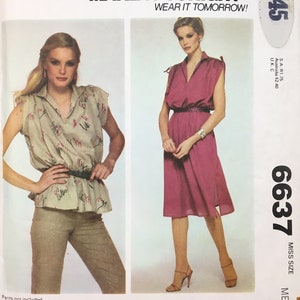 Misses' Pullover Dress or Top, Size 14 16 Bust 36 38 Inches, McCall's 6637, 70's Sewing Pattern image 1