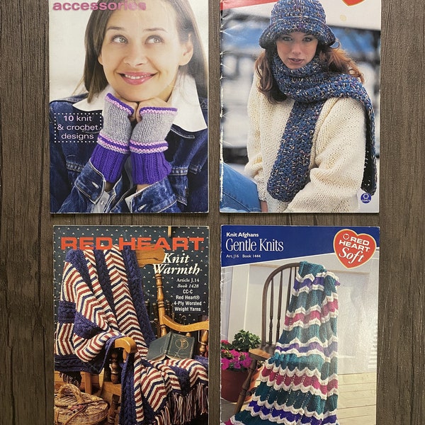 Red Heat Knit & Crochet Pattern Book Lot (4), Winter Accessories, Afghans