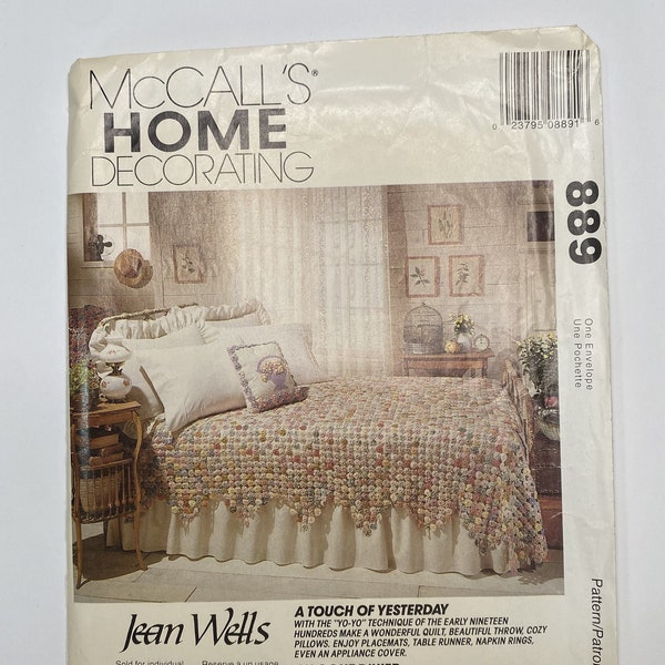 McCall's 889/ 7032 Sewing Pattern for Yo Yo Quilt, Throw Blanket, Table Runner, Pillow, Tea Cozy, Home Decor