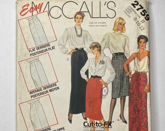 Misses' Long or Short Straight Skirt, Size 8-12, McCall's 2759, 80's Easy Sewing Pattern