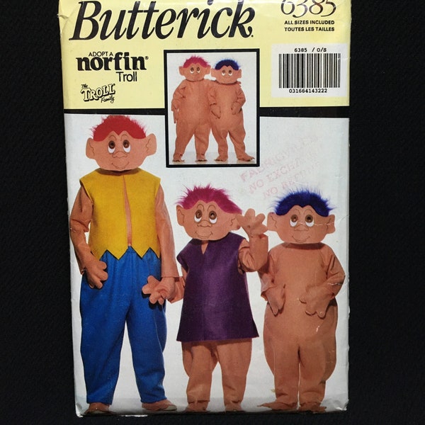 Butterick 6385 Patrón de costura para disfraz de Troll para niños