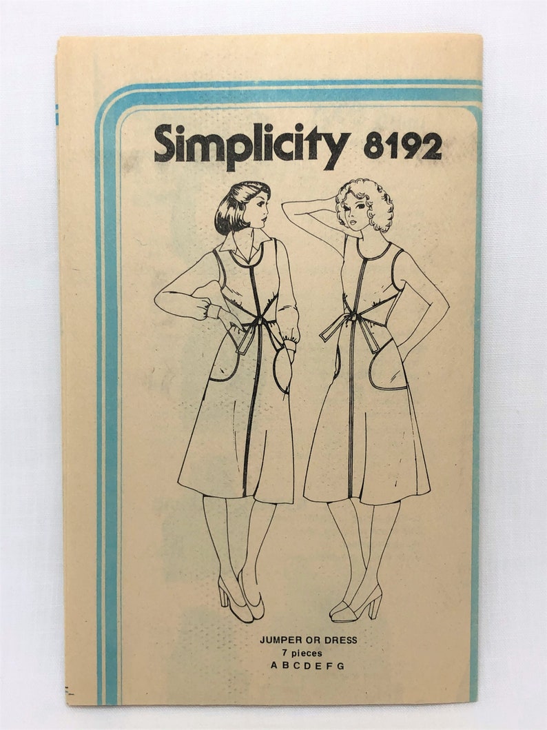 70's CUT Pattern, Misses' Easy Dress or Jumper with Pockets, Size 14 Bust 36 Inches, Simplicity Jiffy 8192 image 6