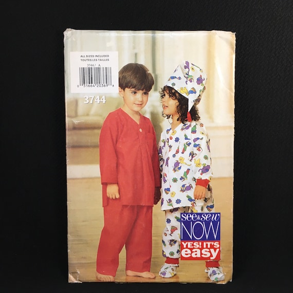 Children s Pajamas Nightcap Slippers Size 2 6X 90 s Butterick