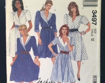 Misses' Mock Wrap Dress, Size 12, McCall's 3497 Sewing Pattern