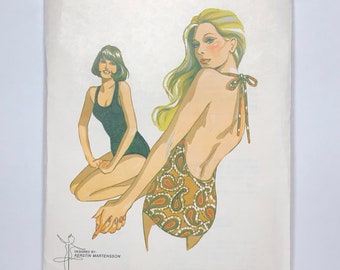 70's Kwik Sew 173 Sewing Pattern for Misses' One-Piece Halter Swimsuit