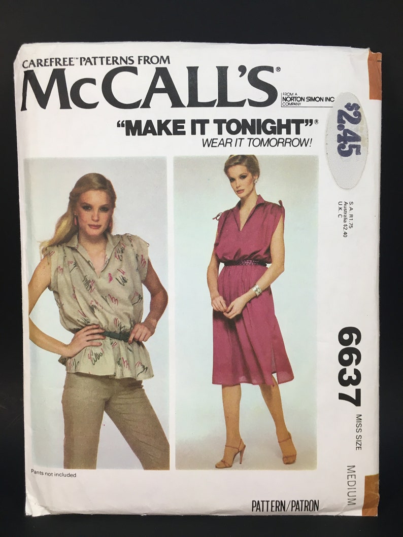 Misses' Pullover Dress or Top, Size 14 16 Bust 36 38 Inches, McCall's 6637, 70's Sewing Pattern image 2