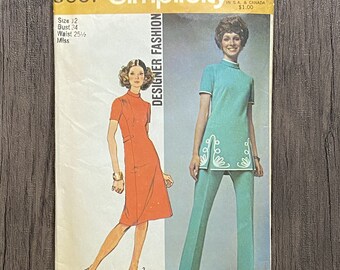 Simplicity 9607, CUT/Incomplete Sewing Pattern, Misses' Dress or Tunic, Size 12 Bust 34