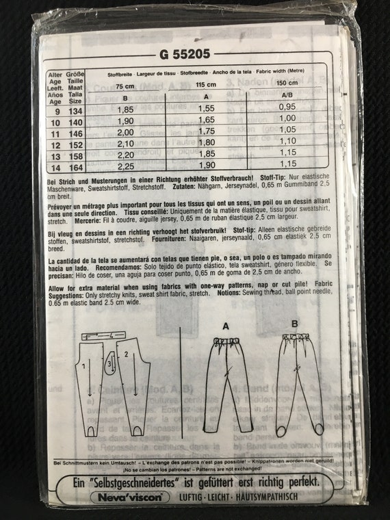 Boys/girls Stretch Pants, Pull-on Pants, Stirrup Pants, Size 9-14 Neue Mode  G55205 Sewing Pattern 