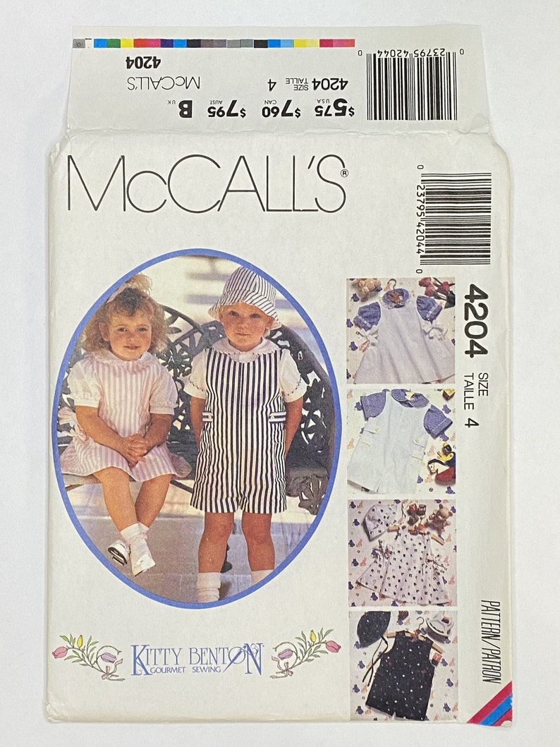 Toddler/Girls/Boys Jumper, Short-All, Shirts & Hat, Size 4, McCall's 4204, Kitty Benton, 80's Sewing Pattern image 3