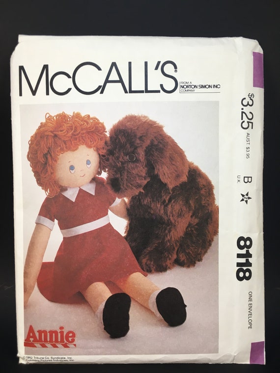 Mccall's 8118 80's Vintage Sewing Pattern Annie Doll - Etsy Mccall's 8118 80's Vintage Sewing Pattern Annie Doll - Etsy