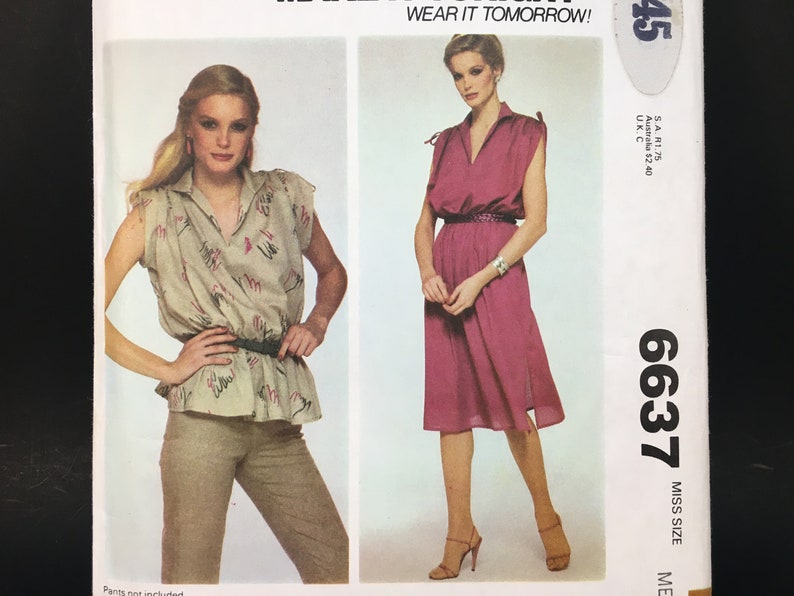 Misses' Pullover Dress or Top, Size 14 16 Bust 36 38 Inches, McCall's 6637, 70's Sewing Pattern image 1