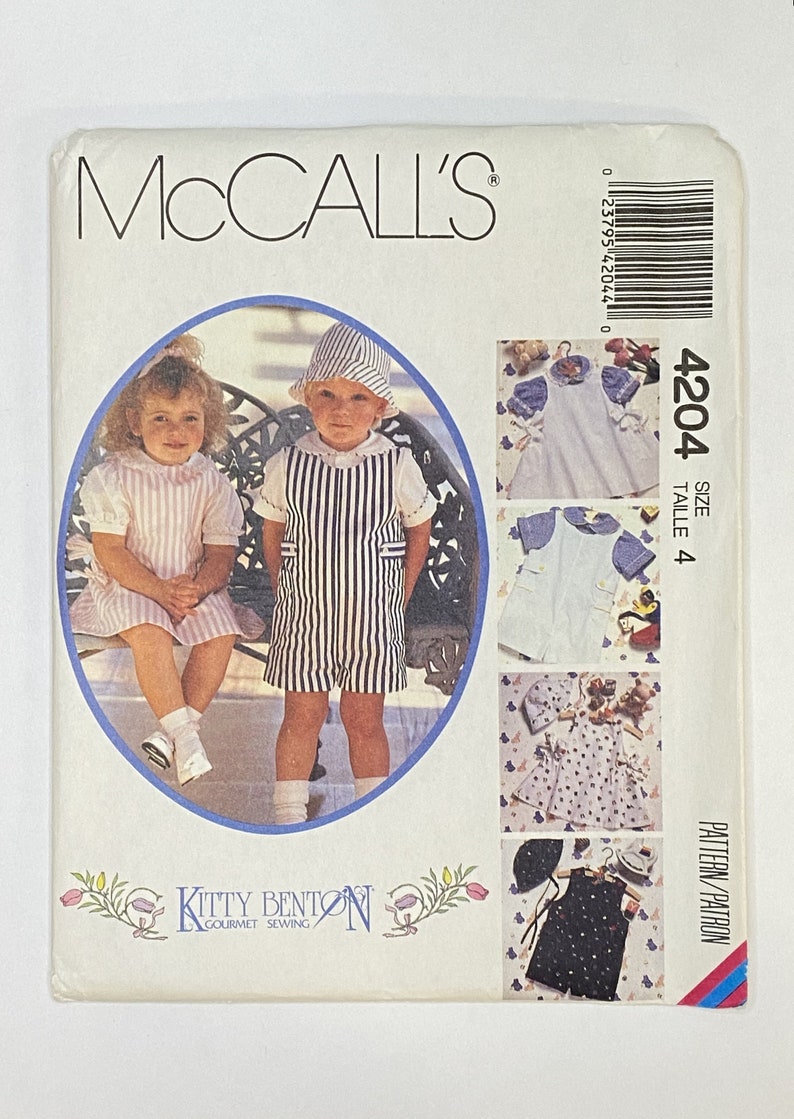 Toddler/Girls/Boys Jumper, Short-All, Shirts & Hat, Size 4, McCall's 4204, Kitty Benton, 80's Sewing Pattern image 1