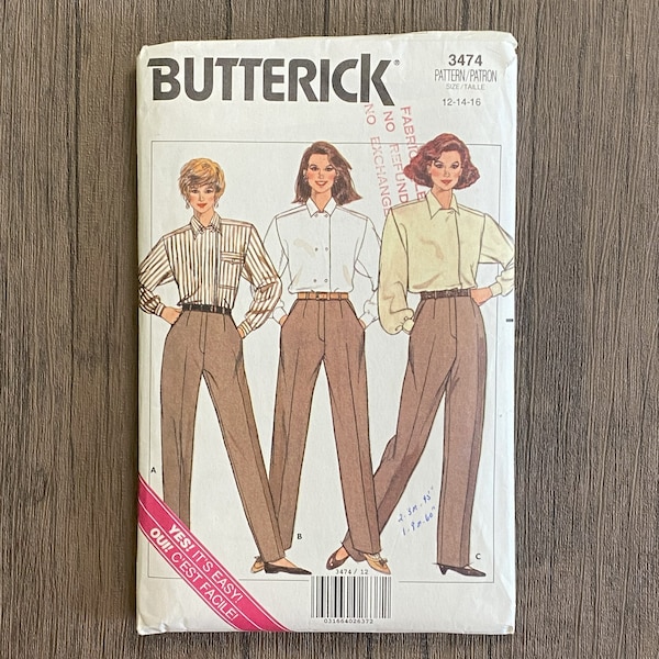Women's Proportion Pants, Size 12 14 16, Butterick 3474, 80's Cut Sewing Pattern
