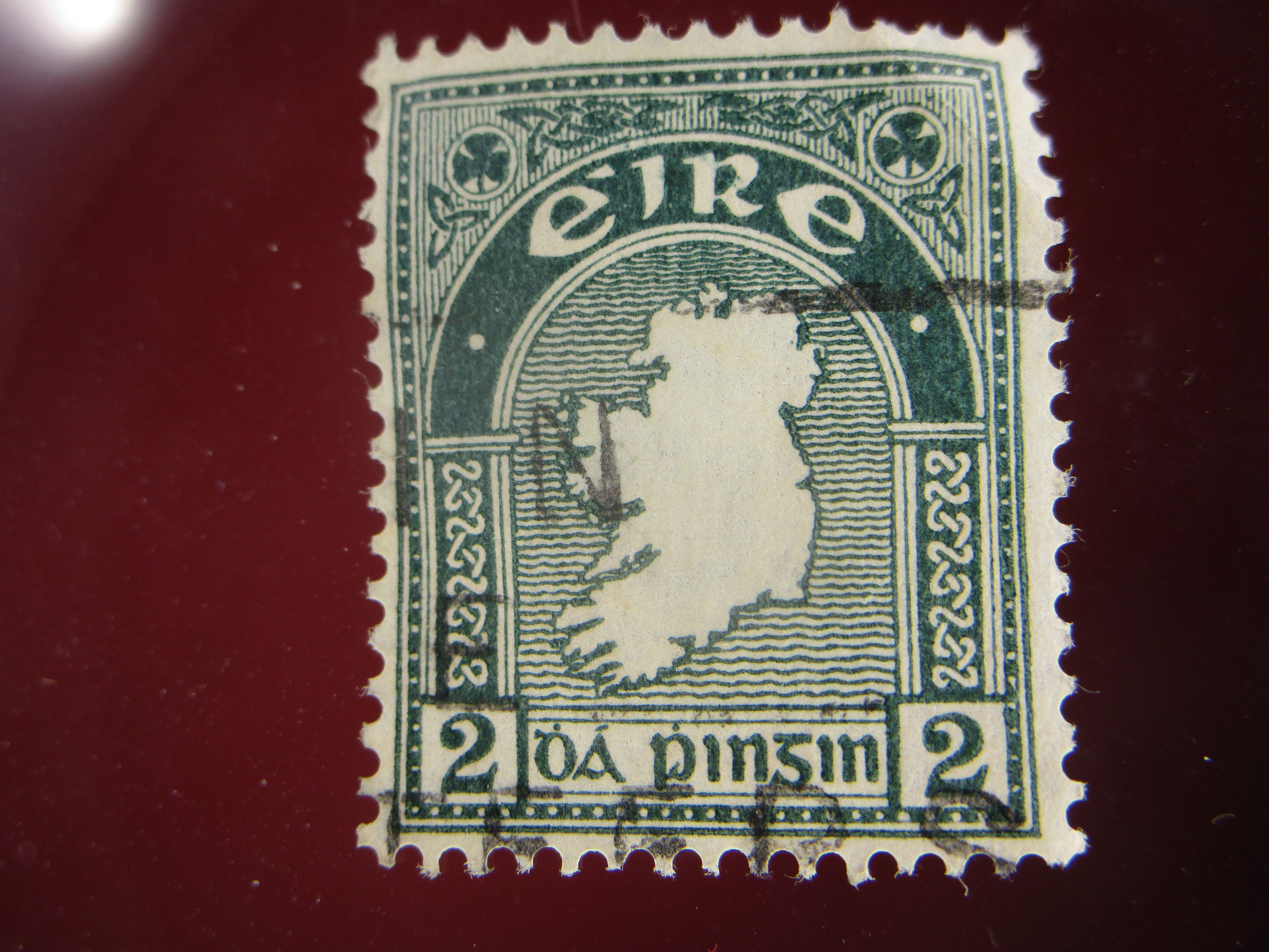Eire 2 Pinsin Stamp. Rare Antique Ireland. Green Good Etsy