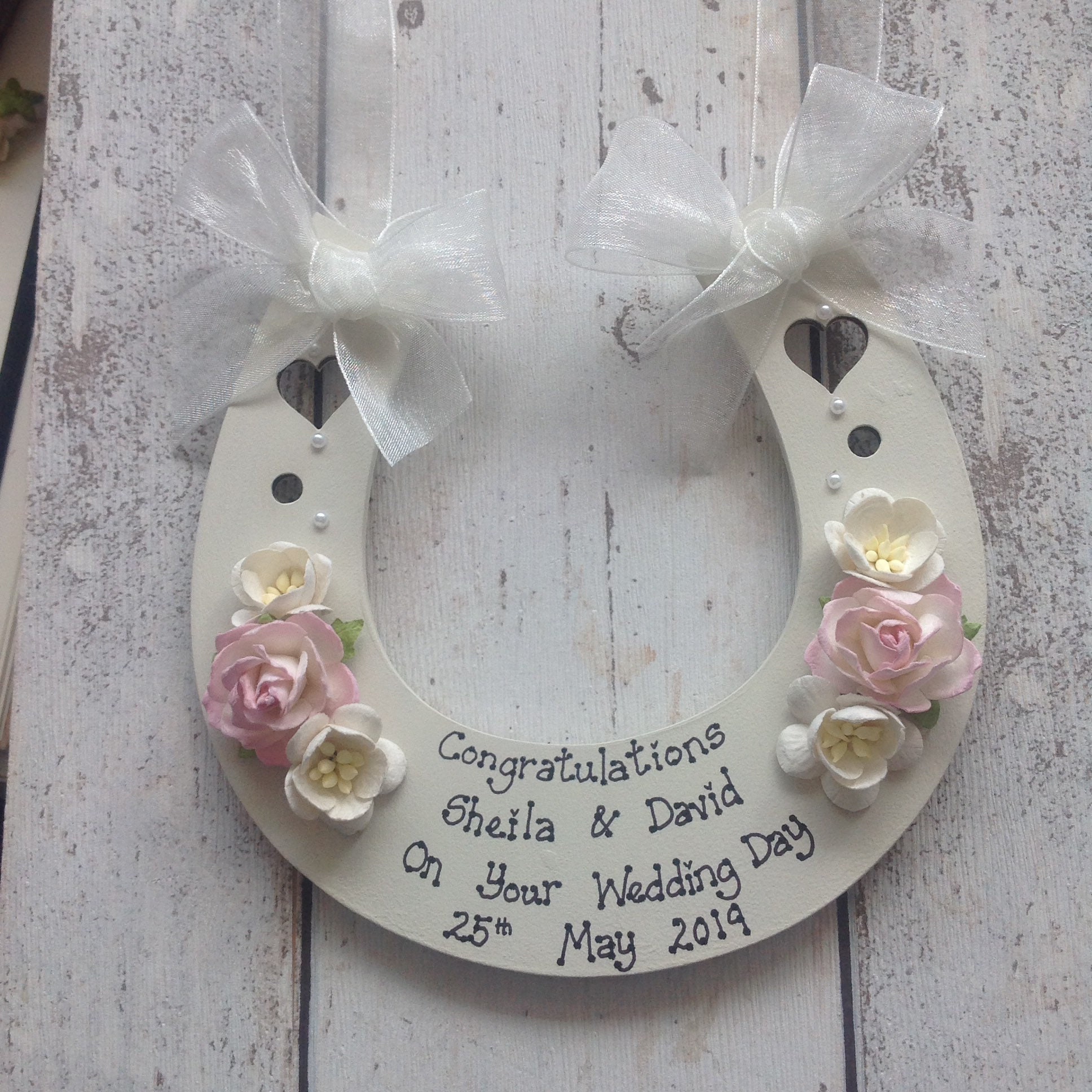 Handcrafted bespoke Personalised wedding horseshoe lucky token gift o…