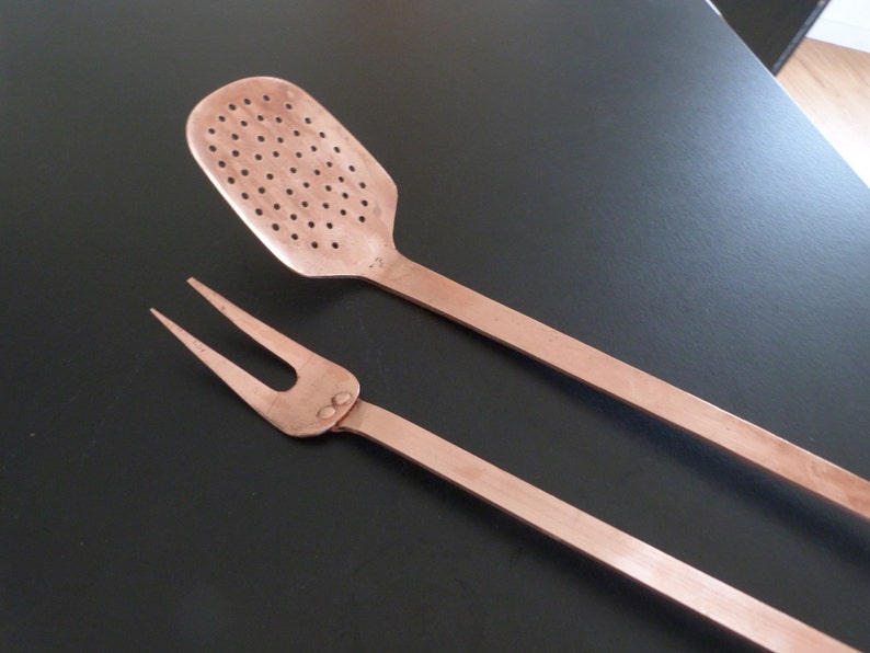 Vintage French Copper fork and straining spoon with hooked Etsy