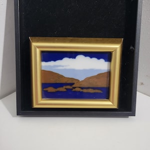 Vintage Porsgrund of Norway Art Pottery Fjord On Ceramic Tile Framed-Signed