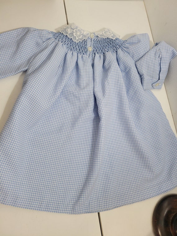 Vintage Blue Gingham Smocked Dress by Trevira - image 5