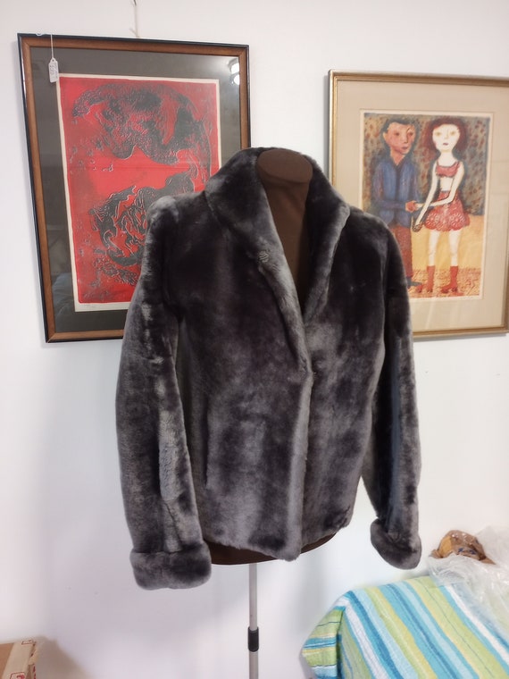 Vintage Deep Grey Sheered Mouton Fur Coat Size Sma