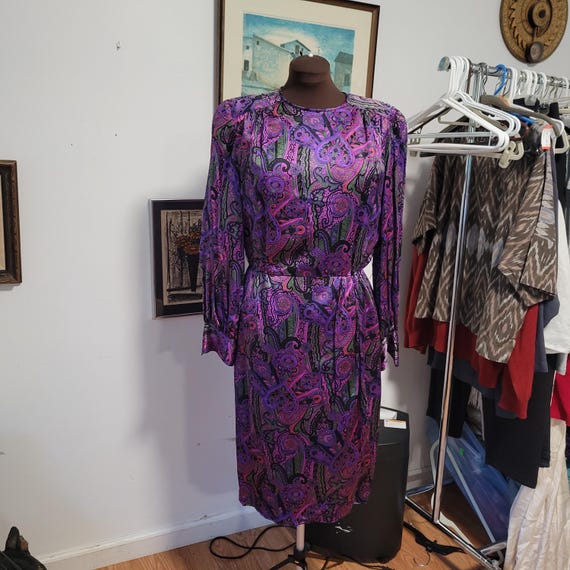 Vintage Purple Paisley Print Dress