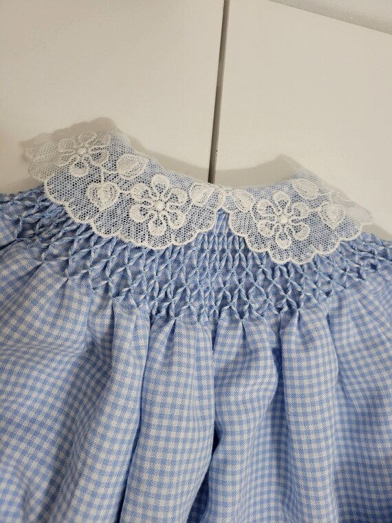 Vintage Blue Gingham Smocked Dress by Trevira - image 3