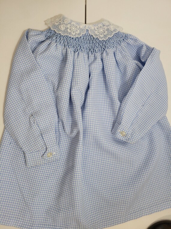 Vintage Blue Gingham Smocked Dress by Trevira - image 4