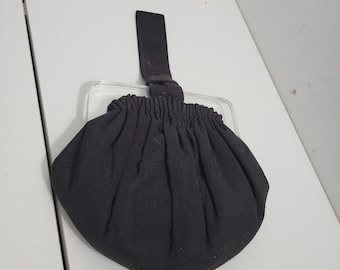 Vintage 1940's Black Crepe and Plastic Wristlet Bag
