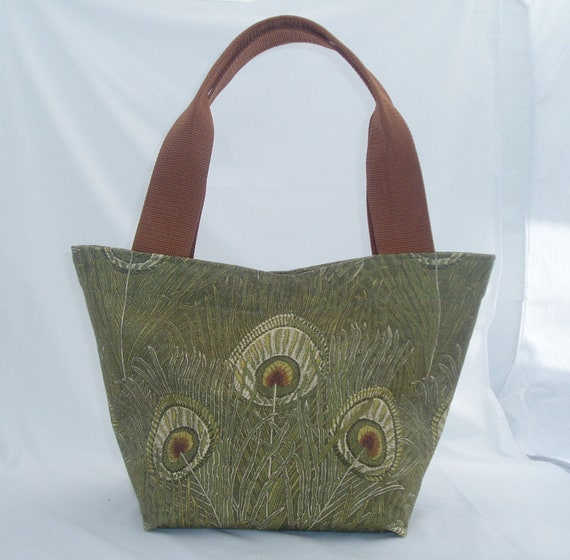 Handmade Tote Handbag from Vintage Liberty of London Hera pattern Fabric Peacock Feather Free UK Postage