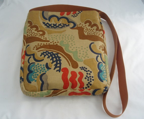 Handmade Messenger Cross Body Bag Handbag from Vintage Laura Ashley Clouds pattern Fabric Duncan Grant Bloomsbury Charleston