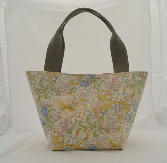 Handmade Tote Handbag from William Morris Golden Lily Minor pattern Fabric Arts & Crafts green Free UK Postage