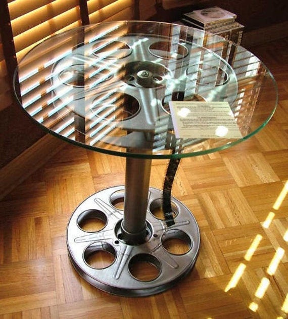 Movie Reel Table Made From Repurposed 35mm Movie Reels With Film
