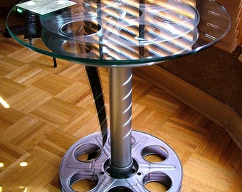 Movie Reel Table Made From Repurposed 35mm Movie Reels With Film Choice of  Colors. 18 Round Tempered Glass Top. Game Room Home Theater 