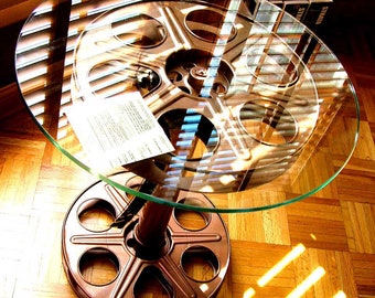 Movie Reel Table Made From Repurposed 35mm Movie Reels With Film
