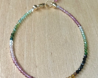Dainty Tourmaline Bracelet: Ombre Beaded 14k Gold Filled Jewelry