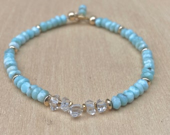 Larimar and Herkimer Diamond Bracelet: 14K Gold Filled Gemstone Jewelry