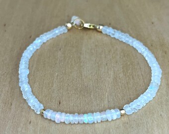 Ethiopian Opal and Moonstone Bracelet: 14K Gold Filled Gemstone Jewelry