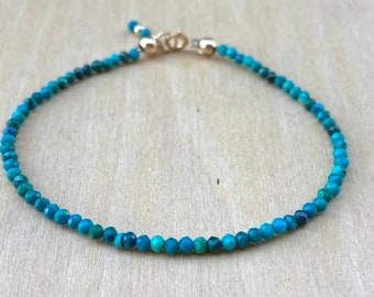 Chrysocolla Beaded Bracelet: Dainty 14K Gold Filled Rondelle Gemstone