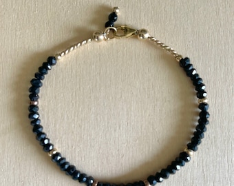 Black Spinel Bracelet: Dainty 14K Gold Filled Stacking Gemstone Jewelry