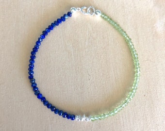 Lapis and Peridot Sterling Silver Bracelet: August Birthstone