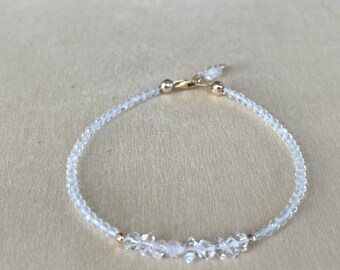 White Topaz & Herkimer Diamond Bracelet: 14K Gold Filled Beaded Gemstone