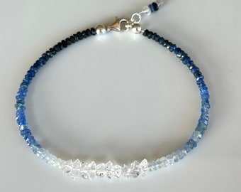 Blue Sapphire & Herkimer Diamond Bracelet, Sterling Silver Beaded Jewelry