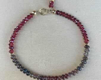 Garnet and Cats Eye Beaded Bracelet: 14K Gold Filled Stacking Bracelet