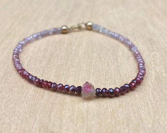 Pink Ombré Spinel Bracelet: Dainty Beaded 14K Gold Filled Jewelry