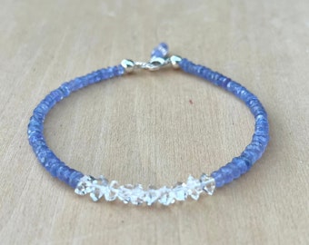 Tanzanite & Herkimer Diamond Sterling Silver Beaded Bracelet