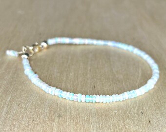 Dainty Ethiopian Welo Opal Bracelet: 14K Gold Filled October Birthstone