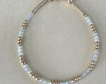 White Topaz Beaded Bracelet: 14K Gold Filled Stacking Bracelet
