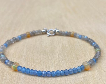 Ethiopian Opal, Sky Blue Chalcedony & Labradorite Sterling Silver Bracelet