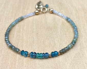 Moss Aquamarine Bracelet: 14K Gold Filled, March Birthstone Jewelry