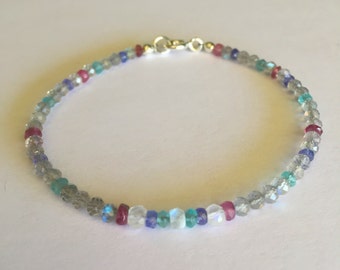 Spectrolite Labradorite Beaded Bracelet: Sterling Silver Gemstone Stacking Jewelry